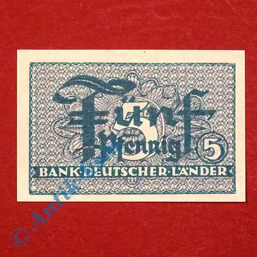 Banknote über 5 Pfennig , Kopfgeld Bank deutscher Länder , Ros. 250 , kfr/unc