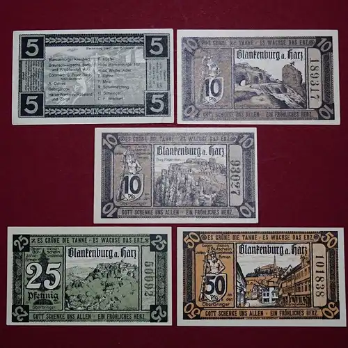 5 x Notgeld Blankenburg a. Harz, 5 x german emergency Money, M/G 114.1 , kfr/unc