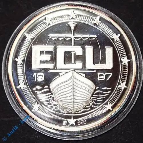 Feinsilber 999 Münze , Medaille , ECU , Dänemark , 40 mm , 20 gramm , 1997