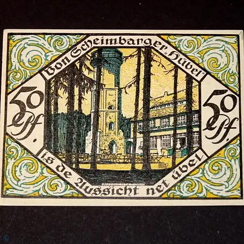 TOP Notgeld Scheibenberg ohne Kennummer , 50 Pfennig Nr 1 , M/G 1175.1 B kfr/unc