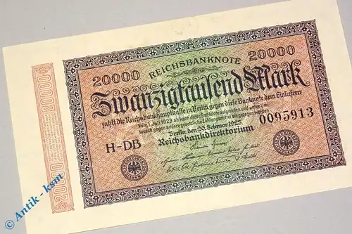 Reichsbanknote über 20.000 Mark , DB 7 stellig , Rosenberg 84 f , Banknote 1923