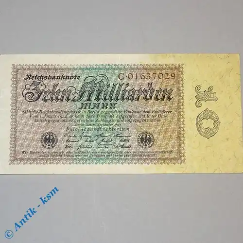 10 Milliarden Mark , Reichsmark Schein , Ros 113 a , Reichsdruck C , Erhaltung
