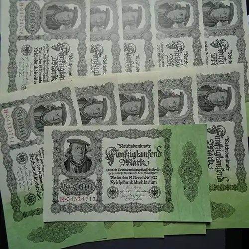 1 x Top Banknote Inflation: 50.000 Mark/Reichsmark von 1922, kfr/unc fortlaufend