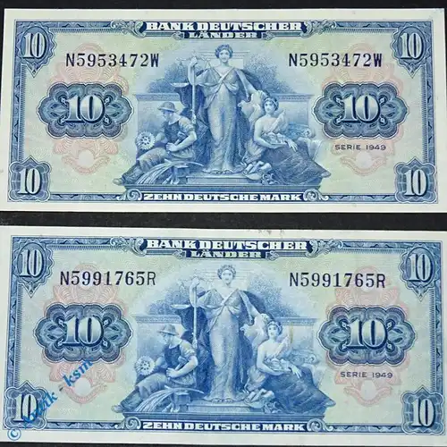 1 x Banknote 10 Mark Bank deutscher Länder 1949  Ros 258  Kopfgeld   -Erhaltung-