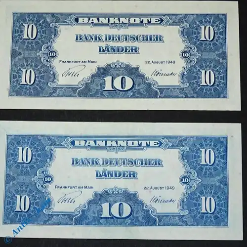 1 x Banknote 10 Mark Bank deutscher Länder 1949  Ros 258  Kopfgeld   -Erhaltung-