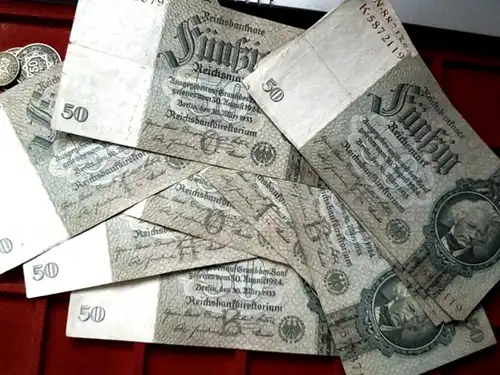 1 x Banknote über 50 Reichsmark 1933 Kn. 7 Stellig, Udr.: B, H, O, T + Serie