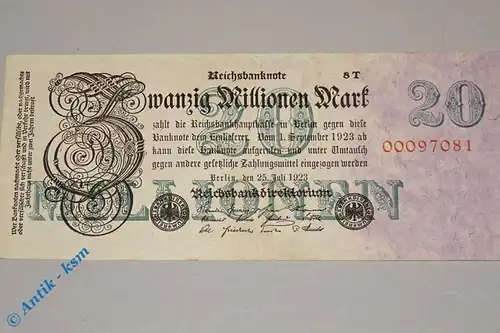 Reichsbanknote 20 Millionen Mark , T , Rosenberg 96 D , Reichsmark , 1923