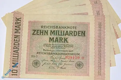 Banknote 10 Milliarden Mark , Reichsmark ,  Wasserzeichen = Rauten , kfr/unc RRR