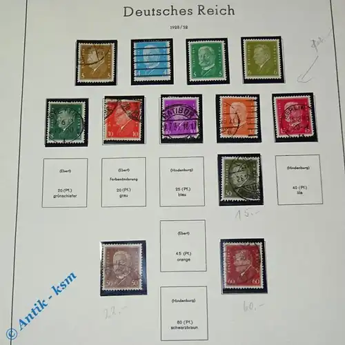 12 Briefmarken deutsches Reich 1928 bis 1932 , 3 Pfennig bis 60 Pfennig , Bilder