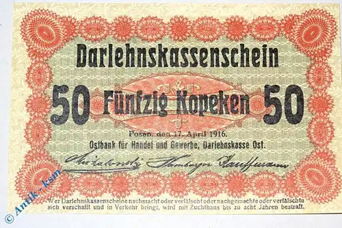 Ros 458 , 50 Kopeken Schein , deutsche Besatzung Russland  17.04.1916 , kfr/unc