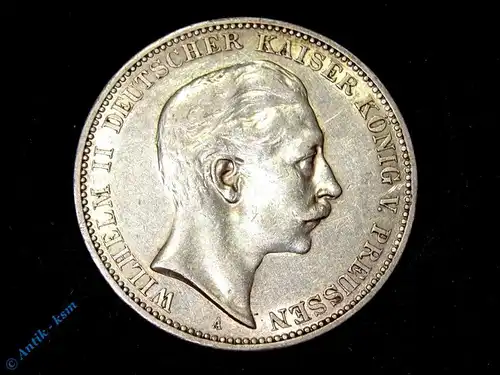 Münze 3 Mark Silbermünze Preussen Kaiser Wilhelm II von 1910 , tolle Erhaltung