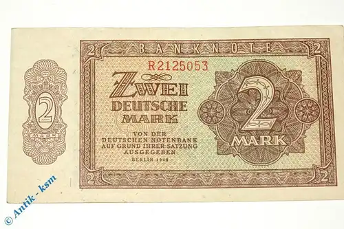Banknote über 2 Deutsche Mark von 1948 , DDR-3 a , Ros 341 , Pick 10 , gut Erh