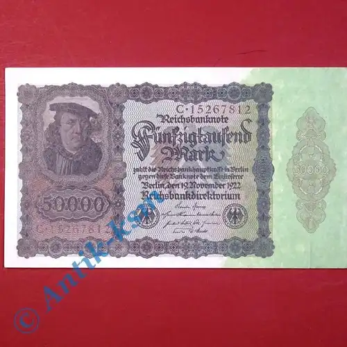 Top Banknote Inflation : Ros. 78 , 50.000 Mark/Reichsmark von 1922, unc/kfr