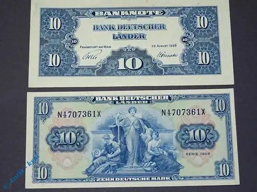 1 x Banknote 10 Mark 1949 Bank deutscher Länder N/X Ros 258 Kopfgeld kfr/unc