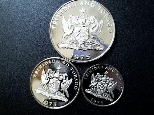 A 3 Top Münzen PP : Trinidad & Tobago  10, 25 und 50 Cent von 1975 in stgl. / PP