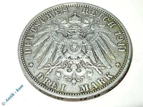 Münze aus dem Kaiserreich : Silbermünze , 3 Mark von 1911 , Preussen , Silber