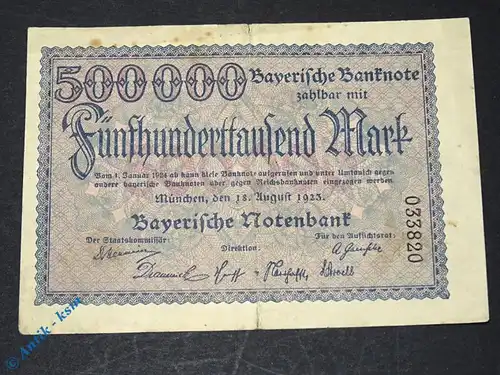 1 x Bayerische Banknote über  500.000  Mark , München den 18. August 1923