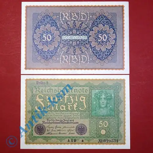 1 x Banknote über 50 Mark / Reichsmark, "Wiener" von 1919, kassenfrisch, unc