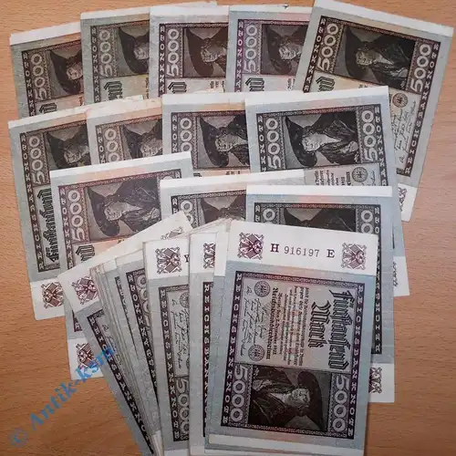 Lot Reichsbanknoten : 50 x 5.000 Mark vom 02.12.1922 , diverse Wasserzeichen