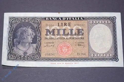 Italien 1000 Lire von 1948 b . Tre Grazie Boticelli Gorgone Meduse , xf-unc (2)