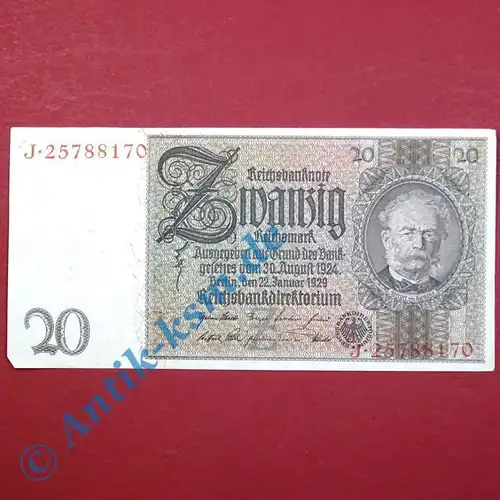 Reichsbanknote 20 Mark, Rosenberg 174a , Z , Reichsmark, Banknote vom 22.01.1929