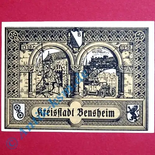 A Notgeld Bensheim , Einzelschein über 50 Pfennig Zickzacklinien Tieste 0415.10
