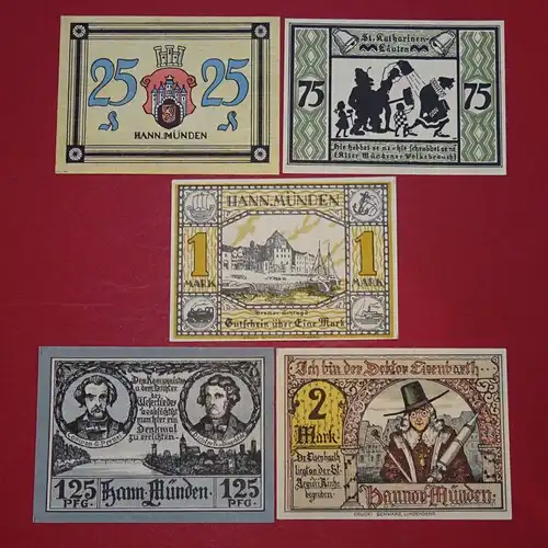 5 x Notgeld Hann Münden , german emergency money , 5 Scheine komplett in kfr/unc
