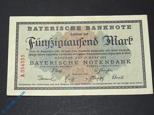 1 x Bayerische Banknote über  50.000  Mark , München den 15. März 1923