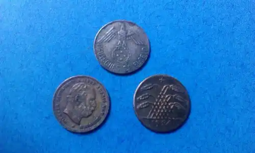 A 3 x Spielgeld Rechenmünzen : Kaiserreich, Weimarer Republik + 3. Reich -- RAR
