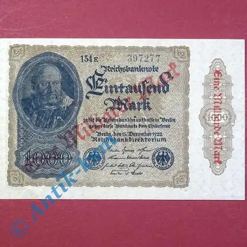 1 x Banknote über 1 Milliarde Mark , Überdruck, Ros. 110 G , von 1922 , kfr/unc