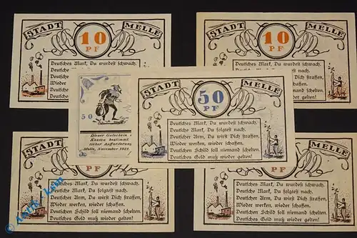 Notgeld Melle , Set mit 6 Scheinen , Mehl Grabowski 879.1 , von 1921 , kfr / unc