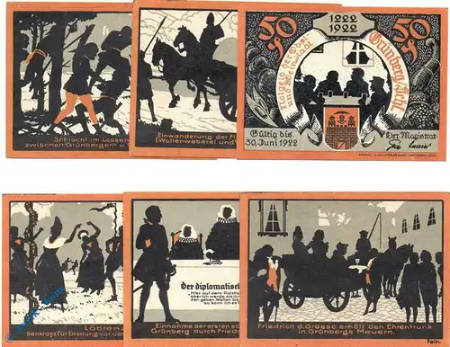 Notgeld Grünberg , Set mit 6 x 50 Pfennig , Mehl Grabowski 480.5 , von 1922 ,kfr