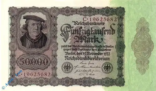 Reichsbanknote , 50.000 Mark Schein , DEU-89 , Rosenberg 78 , Pick 80 , vom 19.11.1922 , Weimarer Republik