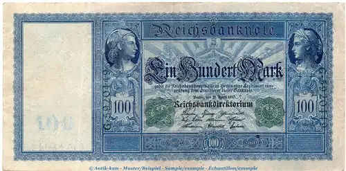 Reichsbanknote , 100 Mark Schein -grün- in gbr. DEU-68, Ros.44, P.43 , vom 21.04.1910 , Weimarer Republik
