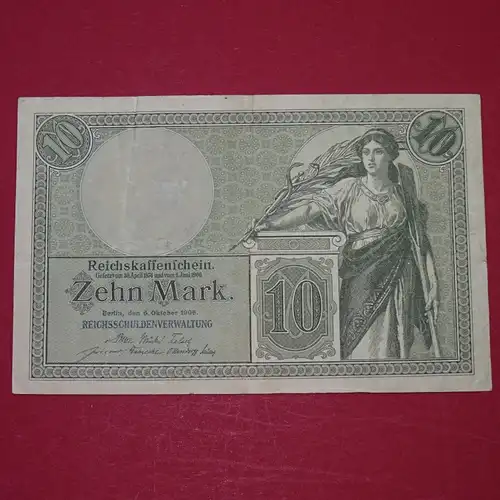 Banknote , 10 Mark Schein in gbr. DEU-53.b, P.64, Kaiserreich 1906 Reichsschuldenverwaltung
