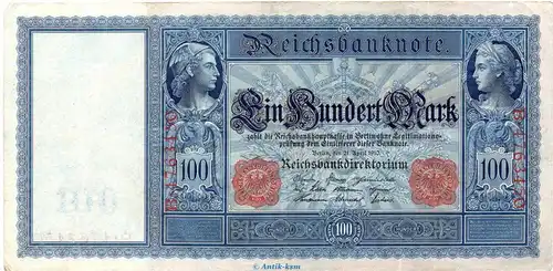 Reichsbanknote , 100 Mark Schein weiß in gbr. DEU-39.a, Ros.43, P.42 , vom 21.04.1910 , deutsches Kaiserreich