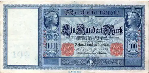 Reichsbanknote , 100 Mark Schein in gbr. DEU-32, Ros.35, P.35 , vom 07.02.1908 , deutsches Kaiserreich