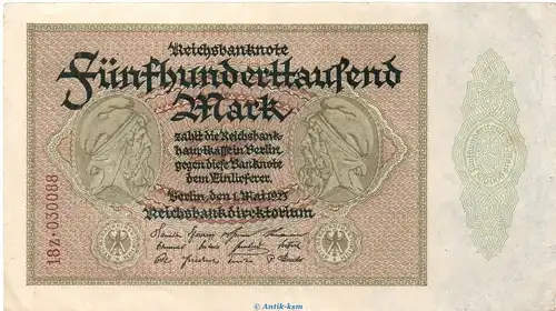 Reichsbanknote , 500.000 Mark Schein in gbr. DEU-99.f, Ros.87, P.88 , vom 01.05.1923 , Weimarer Republik - Inflation
