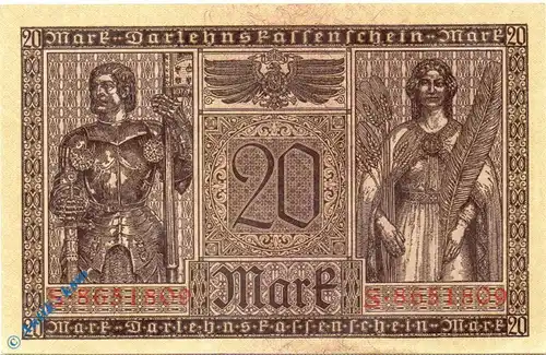 Reichsbanknote , 20 Mark Schein in kfr. DEU-62, Ros.55, P.57 , vom 20.02.1918 , Kaiserreich