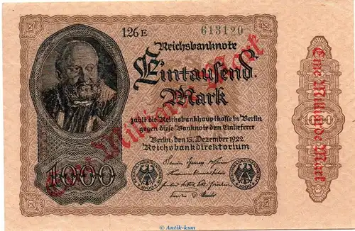 Reichsbanknote , 1 Milliarde Mark Überdruck , DEU-127.b, Ros.110, P.113 , von 1922-23 , Nachkriegszeit und Inflation