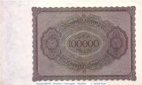 Reichsbanknote , 100.000 Mark Schein in kfr. DEU-93.d , Ros.82, P.83 , vom 01.02.1923 , Nachkriegszeit und Inflation