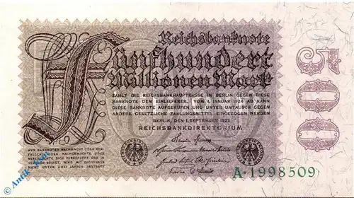Reichsbanknote , 500 Millionen Mark in kfr. DEU-124 , Ros.109 , P.110, vom 01.09.1923 , Weimarer Republik - Inflation