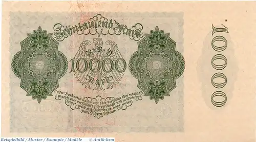 Reichsbanknote , 10.000 Mark Schein in kfr. DEU-78.c , Ros.69, P.72  vom 19.01.1922 , Nachkriegszeit und Inflation