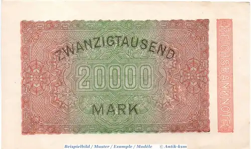 Reichsbanknote , 20.000 Mark Schein in kfr. Hakensterne , DEU-95 , Ros.84 , P.85 , vom 22.02.1923 , Nachkriegszeit und Inflation