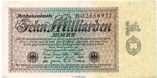 Reichsbanknote , 10 Milliarden Mark in gbr. DEU-134.a, Ros.113, P.116 vom 15.09.1923 , Weimarer Republik - Inflation