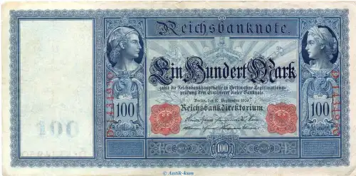 Reichsbanknote , 100 Mark Schein in gbr. DEU-35, Ros.38, P.38 , vom 10.09.1909 , deutsches Kaiserreich