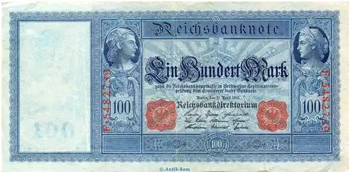 Reichsbanknote , 100 Mark Schein blau in gbr. DEU-39.b, Ros.43, P.42 , vom 21.04.1910 , deutsches Kaiserreich