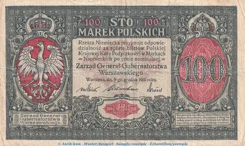 Banknote WW1 , 100 Marek Schein in gbr. EWK-31, Ros.455, P.15 , vom 09.12.1916 , Kaiserreich Russland 1916-18