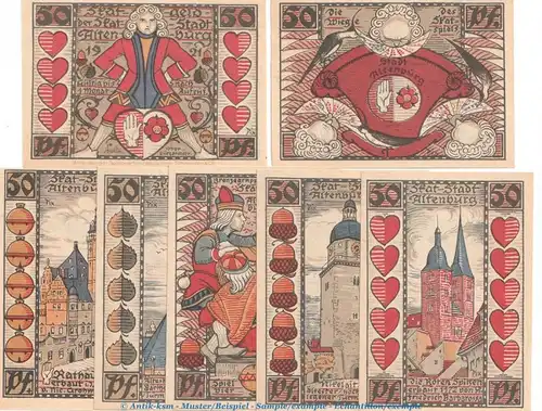 Notgeld Stadt Altenburg 21.2 , Skatserie mit 7 Scheinen in kfr. von 1921 , Thüringen Seriennotgeld