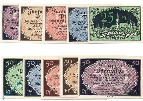 Notgeld Aschersleben , Set mit 10 Scheinen , Mehl Grabowski 50.1 , von 1920 , Sachsen Anhalt Seriennotgeld